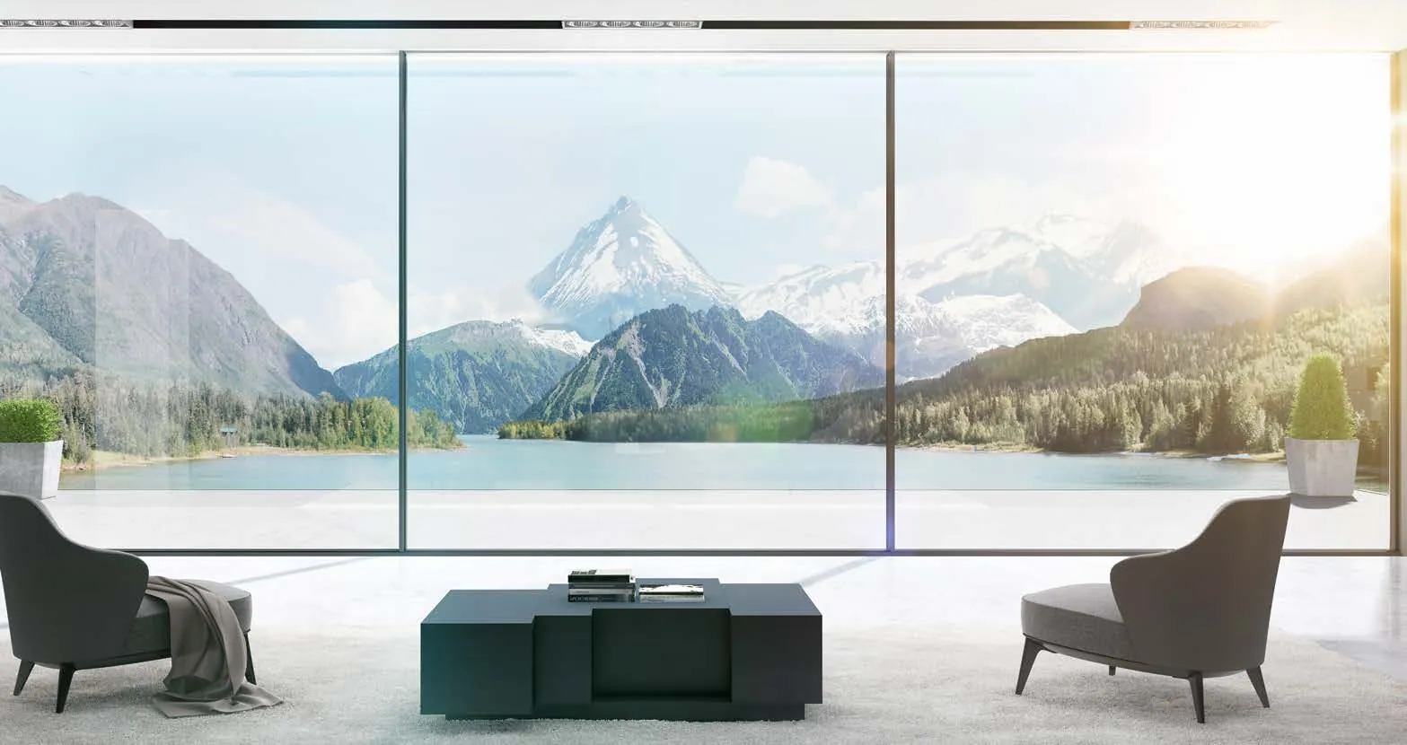 Floor-to-ceiling aluminium sliding doors with a wide open view