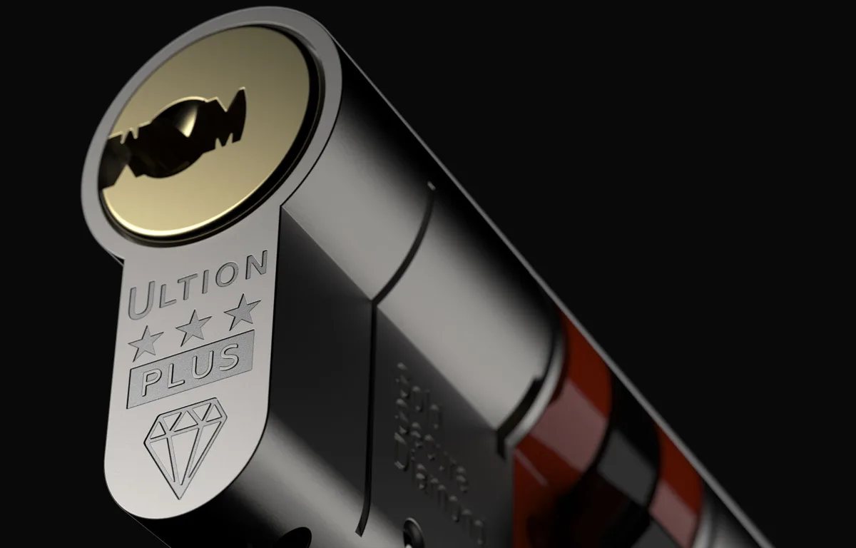 Close-up of an Ultion 3 Star Plus euro cylinder lock